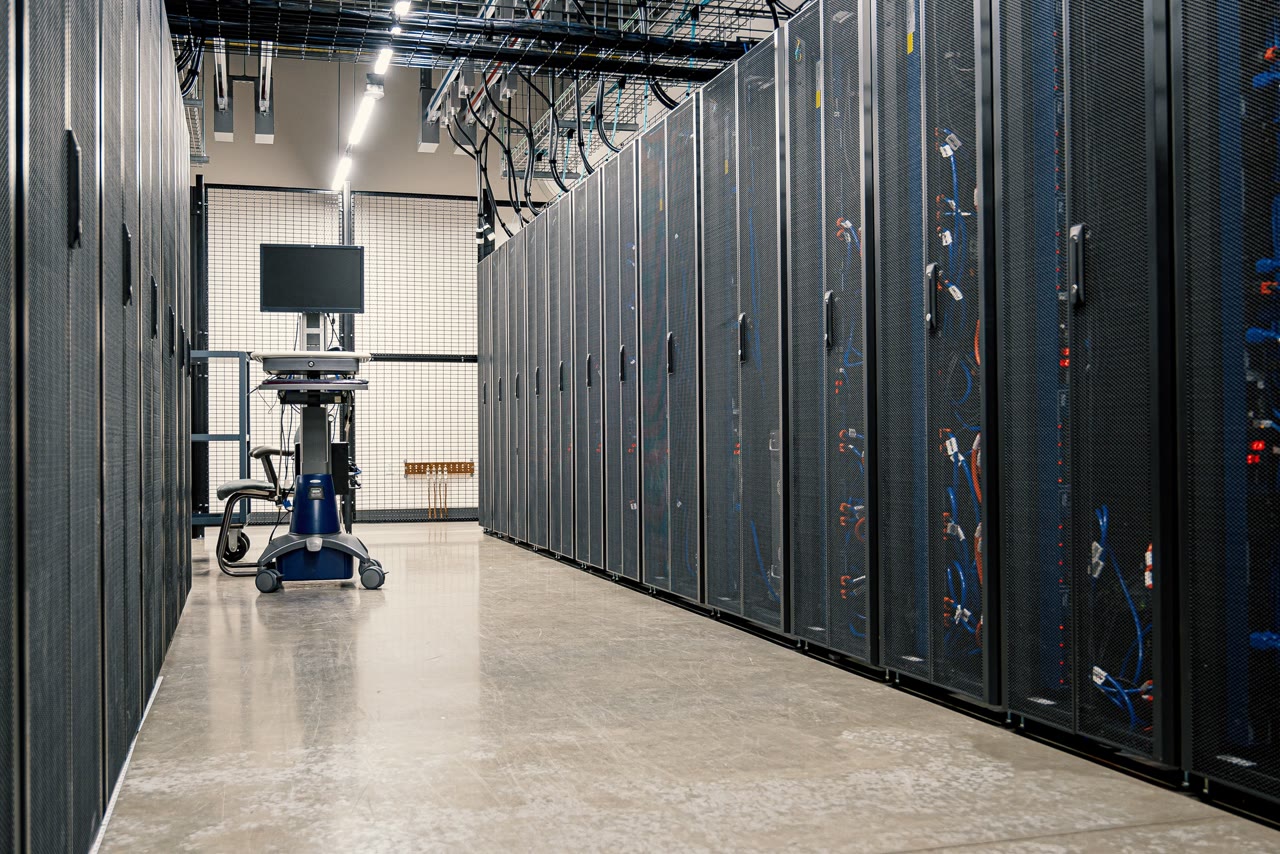 Server racks lining a data-centre corridor